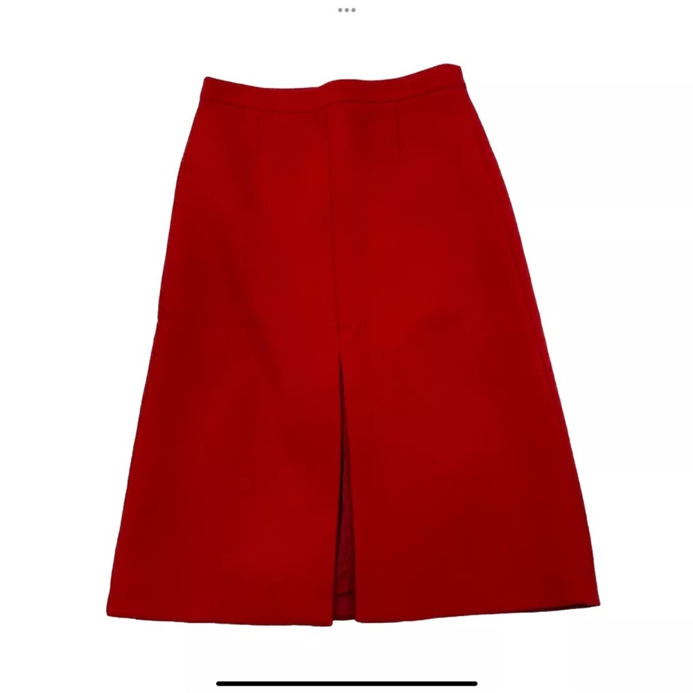 J. Crew A Line Skirt Bonded Wool Size 2 Midi Front Slit Cerise Red 
New W/Tags